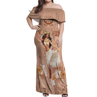 Hawaii Women's Day Off Shoulder Maxi Dress With Polynesian Pattern LT05 Women Brown - Polynesian Pride