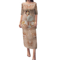 Hawaii Women's Day Puletasi With Polynesian Pattern LT05 Long Dress Brown - Polynesian Pride