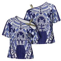 Personalised Tonga Queen Salote College Cross Shoulder Shirt Centenary Navy Version LT05 - Polynesian Pride