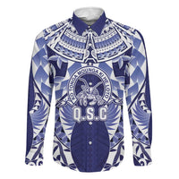 Personalised Tonga Queen Salote College Family Matching Off Shoulder Maxi Dress and Hawaiian Shirt Centenary Navy Version