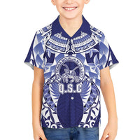 Personalised Tonga Queen Salote College Family Matching Off Shoulder Maxi Dress and Hawaiian Shirt Centenary Navy Version