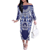 Personalised Tonga Queen Salote College Off The Shoulder Long Sleeve Dress Centenary Navy Version