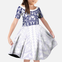 Personalised Tonga Queen Salote College Family Matching Long Sleeve Bodycon Dress and Hawaiian Shirt Centenary White Version LT05 Daughter's Dress White - Polynesian Pride