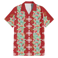 Hawaii Ohia Lehua Family Matching Off Shoulder Maxi Dress and Hawaiian Shirt Tropical Vibes Crimson