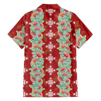 Hawaii Ohia Lehua Family Matching Off Shoulder Maxi Dress and Hawaiian Shirt Tropical Vibes Crimson