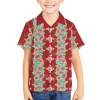 Hawaii Ohia Lehua Family Matching Off Shoulder Maxi Dress and Hawaiian Shirt Tropical Vibes Crimson