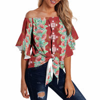 Hawaii Ohia Lehua Off Shoulder Wrap Waist Top Tropical Vibes Crimson LT05 - Polynesian Pride