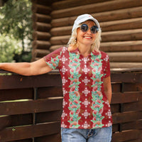 Hawaii Ohia Lehua Women Polo Shirt Tropical Vibes Crimson LT05 - Polynesian Pride