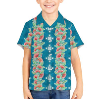 Hawaii Ohia Lehua Family Matching Mermaid Dress and Hawaiian Shirt Tropical Vibes Teal LT05 Son's Shirt Teal - Polynesian Pride
