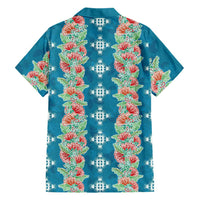 Hawaii Ohia Lehua Family Matching Off Shoulder Short Dress and Hawaiian Shirt Tropical Vibes Teal LT05 - Polynesian Pride