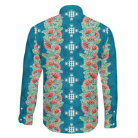 Hawaii Ohia Lehua Family Matching Off Shoulder Short Dress and Hawaiian Shirt Tropical Vibes Teal LT05 - Polynesian Pride