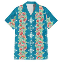 Hawaii Ohia Lehua Family Matching Tank Maxi Dress and Hawaiian Shirt Tropical Vibes Teal LT05 Dad's Shirt - Short Sleeve Teal - Polynesian Pride