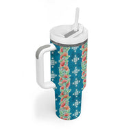 Hawaii Ohia Lehua Tumbler With Handle Tropical Vibes Teal