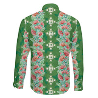 Hawaii Ohia Lehua Family Matching Off Shoulder Maxi Dress and Hawaiian Shirt Tropical Vibes Green LT05 - Polynesian Pride