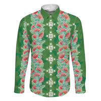 Hawaii Ohia Lehua Family Matching Summer Maxi Dress and Hawaiian Shirt Tropical Vibes Green LT05 Dad's Shirt - Long Sleeve Green - Polynesian Pride