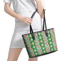 Hawaii Ohia Lehua Leather Tote Bag Tropical Vibes Green