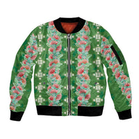 Hawaii Ohia Lehua Sleeve Zip Bomber Jacket Tropical Vibes Green