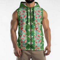 Hawaii Ohia Lehua Sleeveless Zip Hoodie Tropical Vibes Green