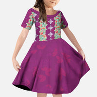 Hawaii Ohia Lehua Family Matching Long Sleeve Bodycon Dress and Hawaiian Shirt Tropical Vibes Fuchsia LT05 Daughter's Dress Fuchsia - Polynesian Pride