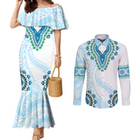 Africa Dashiki Couples Matching Mermaid Dress and Long Sleeve Button Shirt With Polynesian Pattern Blue Version LT05 Blue - Polynesian Pride