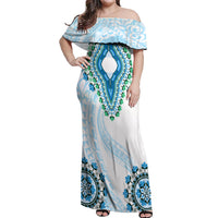Africa Dashiki Off Shoulder Maxi Dress With Polynesian Pattern Blue Version LT05 Women Blue - Polynesian Pride