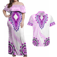 Africa Dashiki Couples Matching Off Shoulder Maxi Dress and Hawaiian Shirt With Polynesian Pattern Pink Version LT05 Pink - Polynesian Pride