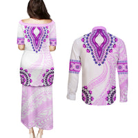Africa Dashiki Couples Matching Puletasi and Long Sleeve Button Shirt With Polynesian Pattern Pink Version LT05 - Polynesian Pride