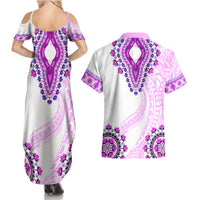 Africa Dashiki Couples Matching Summer Maxi Dress and Hawaiian Shirt With Polynesian Pattern Pink Version LT05 - Polynesian Pride