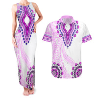 Africa Dashiki Couples Matching Tank Maxi Dress and Hawaiian Shirt With Polynesian Pattern Pink Version LT05 Pink - Polynesian Pride