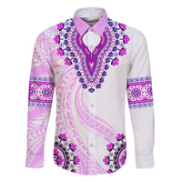 Africa Dashiki Family Matching Off Shoulder Short Dress and Hawaiian Shirt With Polynesian Pattern Pink Version LT05 Dad's Shirt - Long Sleeve Pink - Polynesian Pride
