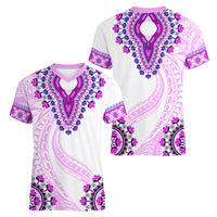 Africa Dashiki Women V Neck T Shirt With Polynesian Pattern Pink Version LT05 - Polynesian Pride