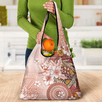 Tonga Ngatu Pattern With Light Tabasco Hibiscus Grocery Bag Oil Painting Style