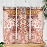 Tonga Ngatu Pattern With Light Tabasco Hibiscus Skinny Tumbler Oil Painting Style