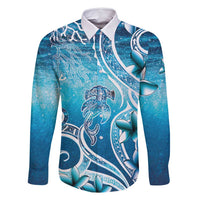 Polynesia World Ocean Day Family Matching Mermaid Dress and Hawaiian Shirt Ocean Style LT05 Dad's Shirt - Long Sleeve Blue - Polynesian Pride