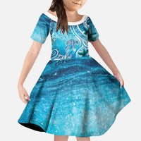 Polynesia World Ocean Day Family Matching Summer Maxi Dress and Hawaiian Shirt Ocean Style LT05 Daughter's Dress Blue - Polynesian Pride