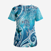 Polynesia World Ocean Day Scrub Top Ocean Style - Polynesian Pride