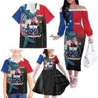 Samoa Family Matching Off The Shoulder Long Sleeve Dress and Hawaiian Shirt Humpback Whale Siapo Pattern