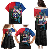 Samoa Family Matching Puletasi and Hawaiian Shirt Humpback Whale Siapo Pattern