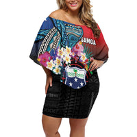 Samoa Off Shoulder Short Dress Humpback Whale Siapo Pattern