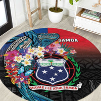 Samoa Round Carpet Humpback Whale Siapo Pattern LT05 Blue - Polynesian Pride