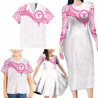 Personalised New Zealand Aotearoa Family Matching Long Sleeve Bodycon Dress and Hawaiian Shirt Nurse Tribal Pink Version