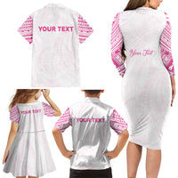 Personalised New Zealand Aotearoa Family Matching Long Sleeve Bodycon Dress and Hawaiian Shirt Nurse Tribal Pink Version