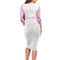 Personalised New Zealand Aotearoa Family Matching Long Sleeve Bodycon Dress and Hawaiian Shirt Nurse Tribal Pink Version