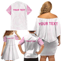 Personalised New Zealand Aotearoa Family Matching Off Shoulder Short Dress and Hawaiian Shirt Nurse Tribal Pink Version