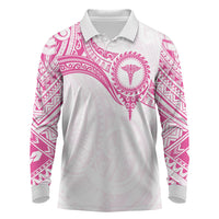 Personalised New Zealand Aotearoa Long Sleeve Polo Shirt Nurse Tribal Pink Version