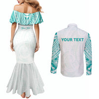 Personalised New Zealand Aotearoa Couples Matching Mermaid Dress and Long Sleeve Button Shirt Nurse Tribal Teal Version