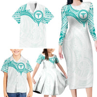 Personalised New Zealand Aotearoa Family Matching Long Sleeve Bodycon Dress and Hawaiian Shirt Nurse Tribal Teal Version