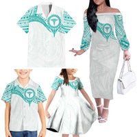 Personalised New Zealand Aotearoa Family Matching Off The Shoulder Long Sleeve Dress and Hawaiian Shirt Nurse Tribal Teal Version