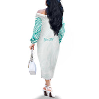 Personalised New Zealand Aotearoa Family Matching Off The Shoulder Long Sleeve Dress and Hawaiian Shirt Nurse Tribal Teal Version