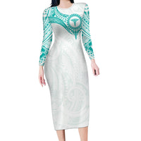 Personalised New Zealand Aotearoa Long Sleeve Bodycon Dress Nurse Tribal Teal Version